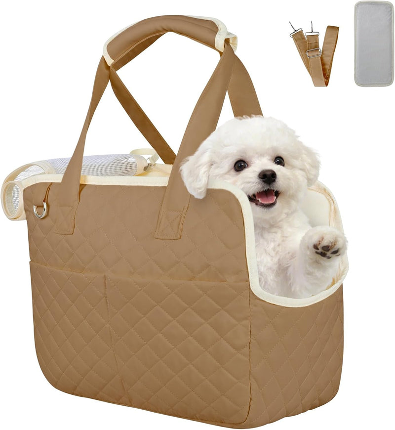 YooxArmor Dog Purse Carrier for Small Dogs & Cats, Foldable Soft Tote for 5-14lbs Pets, Large Pockets, Safety Leash & Re