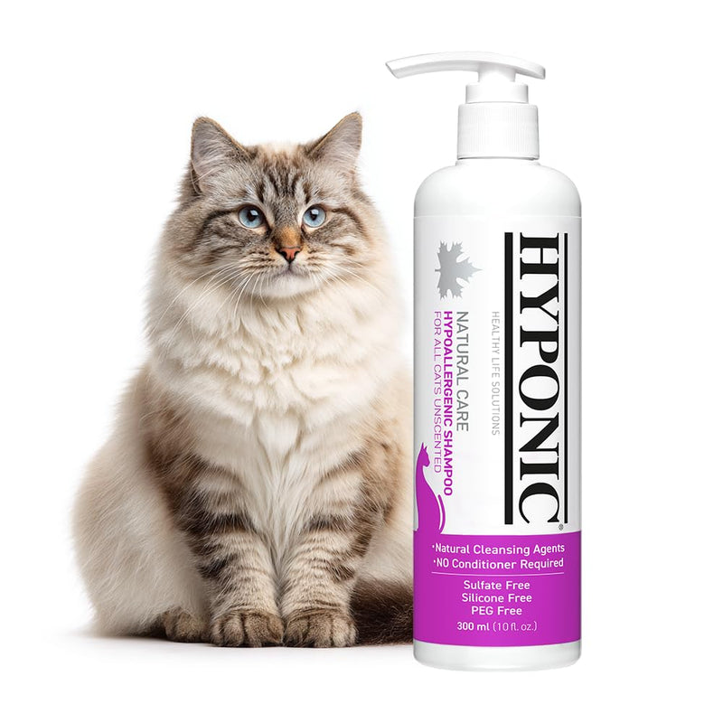 HYPONIC Hypoallergenic Premium Shampoo for All Cats (Unscented, 10.14 oz) - Fragrance Free Cat Shampoo for Dry Skin, Dandruff, Allergy