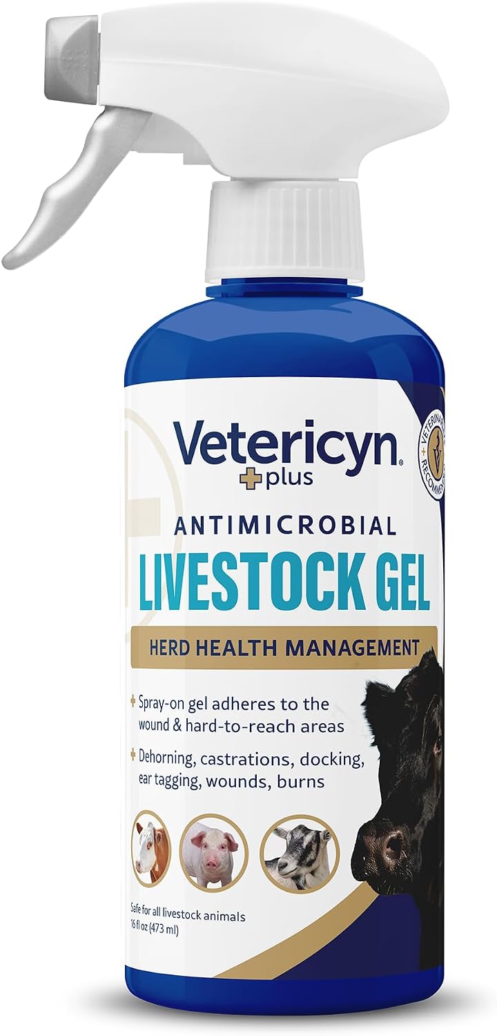 Vetericyn Plus Livestock Utility Gel Spray | Sprayable Hydrogel Wound Care, Teat Spray, Dermal Irritation Relief, Non-To