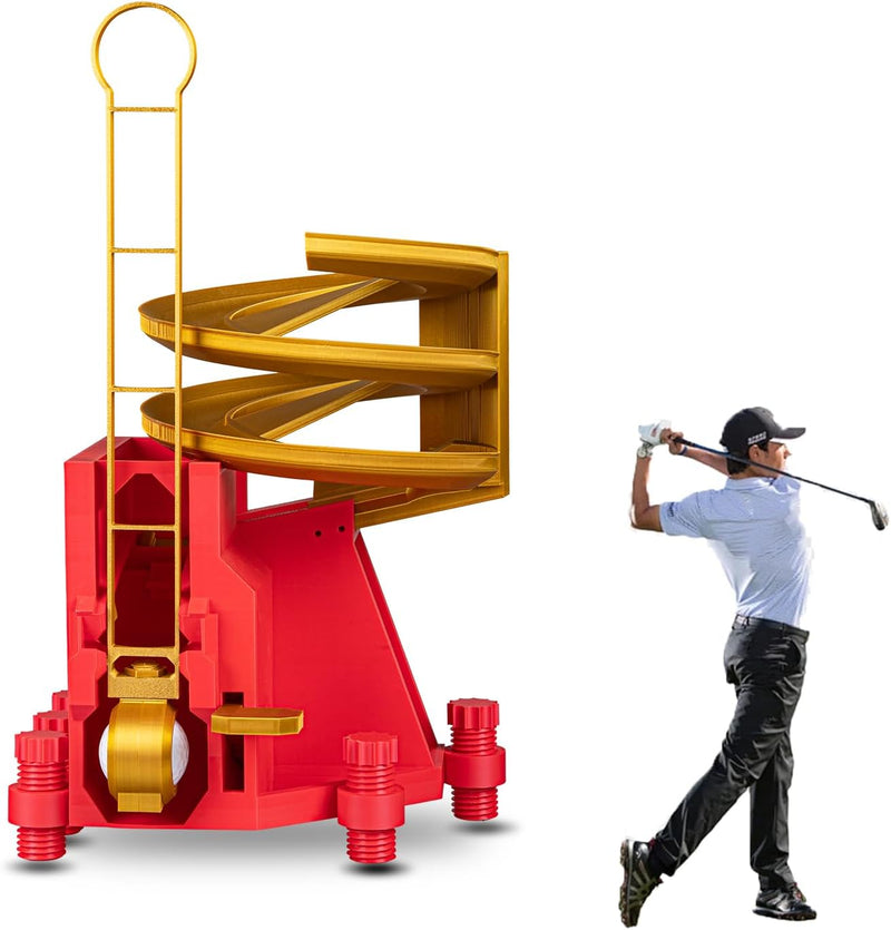 Golf Ball Dispenser, Golf Ball Launcher Pro, No Funnel Included(Gold+Red)