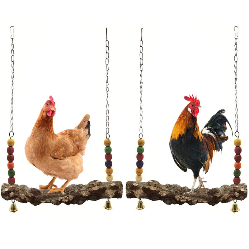 Chicken Bird Swing,Chicken Perch,Natural Wooden Swing Toys,Wood Stand for Chick,Safe and Relief of Stress,Chicken Coop Accessories,Coop Swing for Chicken Bird,Parrot,Hens (2pcs)