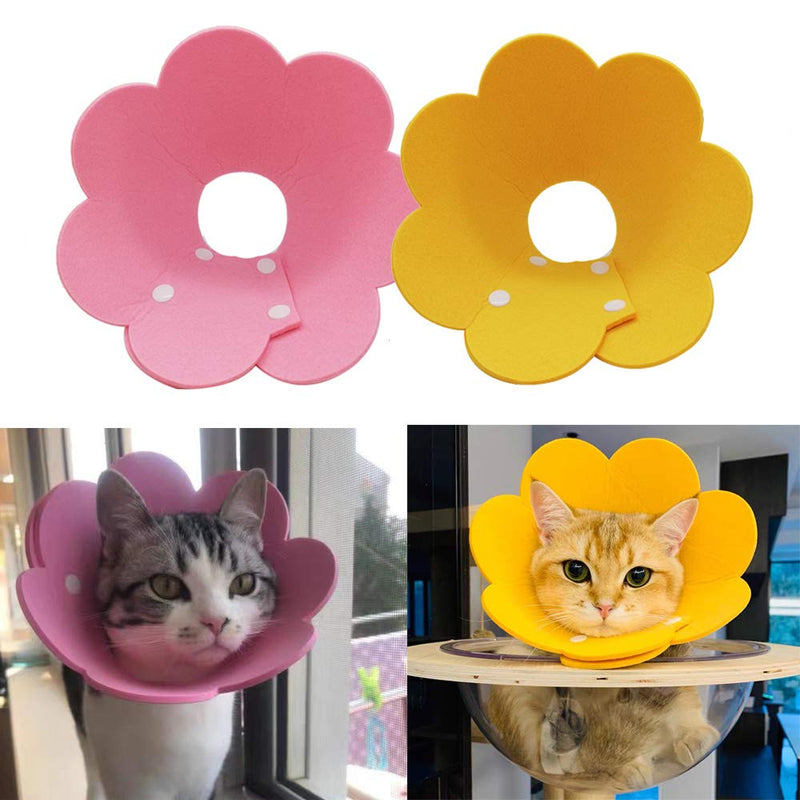 Adjustable Cat Recovery Collar - Cute Flower Neck Cones After Surgery, Set of 2, Surgery Recovery Elizabethan Collars for Kitten and Cats S Size (2 pcs)