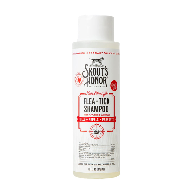 Skout's Honor Flea and Tick Shampoo for Dogs - Natural Peppermint & Cedarwood Formula, Helps to Protect from and Against Fleas, Ticks, and Mosquitos, 16 oz