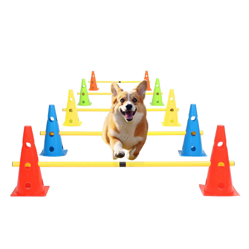 plzzree Dog Jump Agility Training Set Puppy Agility Training Hurdle 10 Cones & 5 Poles Combo for Backyard Adjustable Obstacle Training Course Equipment Outdoor Indoor