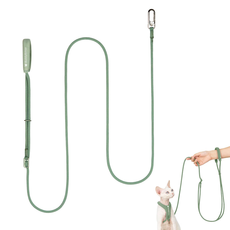 BuddyArmor Hands Free Cat Leash Lightweight 4.1-7.2FT Adjustable Durable Rope Leash with Padded Handle, Versatile Crossbody Waist Lead for Cats Puppy ≤26lbs Outdoor Walking (Olive, S)