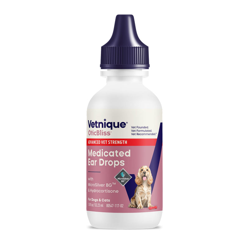Vetnique Oticbliss Dog Ear Infection Treatment for Dogs & Cats, Otic Ear Solution with 0.2% MicroSilver BG and 1% Hydrocortisone, Medicated Drops for Yeasty Odor, Discharge, Redness, Swelling