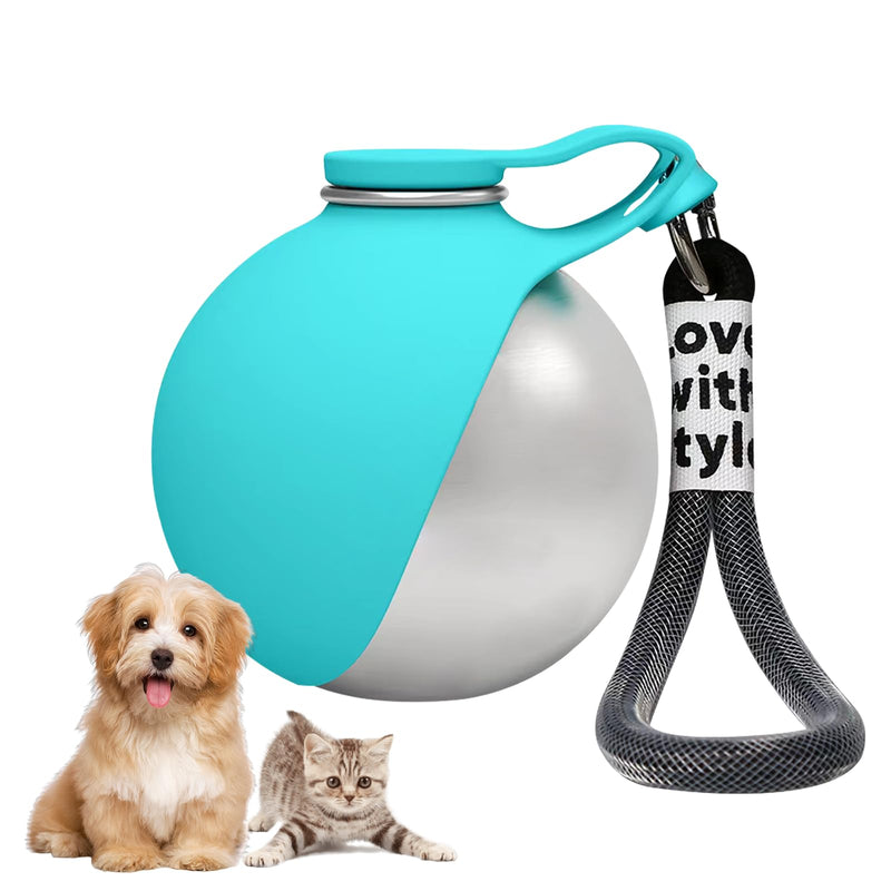 2 in 1 Portable Dog Water Bottle, 10oz Stainless Steel Leak Proof Pet Water Bottle with Foldable Silicone Bowl, Outdoor Travel Water Bottle for Dogs Walking Hiking Camping, 1 Pack Blue