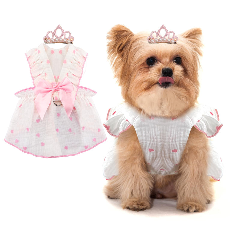 Coppthinktu Dog Dresses for Small Dogs Girl, Puppy Dress Strawberry Print Cat Dress Summer Clothes Bow Skirt with Crown Hair Clip, Small Dog Dress Female Cat Apparel Pet Outfit for Birthday Wedding