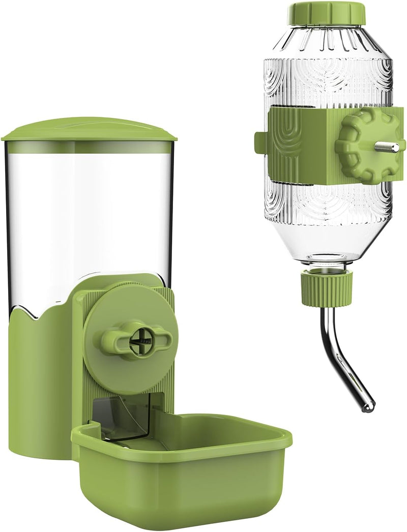 Automatic Pet Food Water Dispenser, Auto Gravity Pet Feeder Water Bottle Set for Cage, Feeding Station for Puppy Kitten