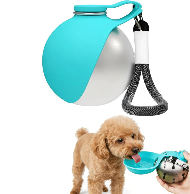 Portable Dog Water Ball, 2-in-1 Foldable Pet Water Bottle, Large-Capacity 304 Stainless Steel Cup with Foldable Silicone Bowl, Leak-Proof & Travel-Friendly, Suitable for Walks and Hiking (Blue1)