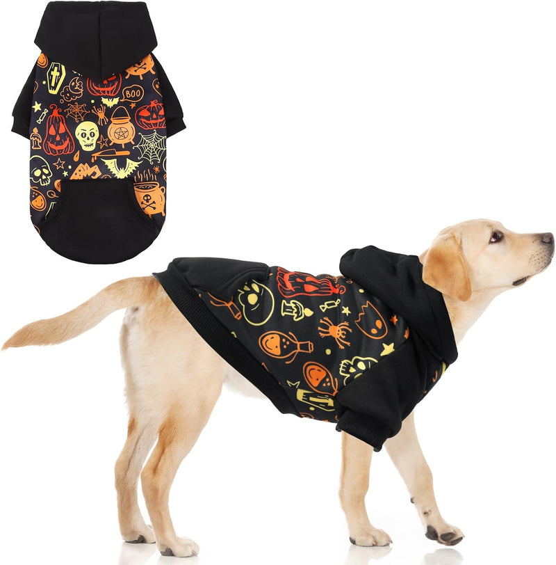 KOOLTAIL Halloween Dog Hoodie Sweatshirt, Pumpkin Pet Costume Outfit, L