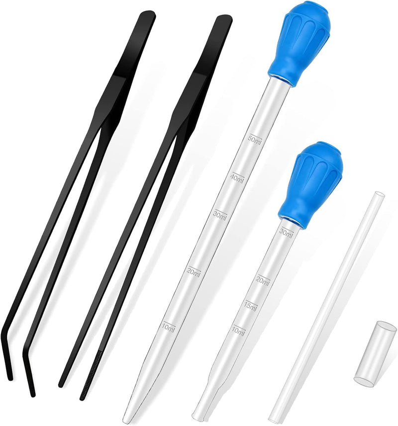2 Pieces Aquarium Coral Feeder with 2 Pieces Stainless Steel Straight and Curved Feeding Long Tweezers, Acrylic Coral Sp