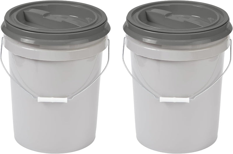 Mighty Tuff 5 Gallon / 21 Pound Pet Food Storage Container, Pack of 2 with Metal Handle and Airtight Lid to Lock in Fres