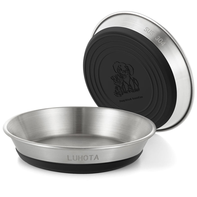 2 Pcs Stainless Steel Cat Bowls, Shallow Wide Food Water Bowls with Non-Slip Silicone Base, Dishwasher Safe for Cats Kittens Small Dogs Indoor Outdoor Use