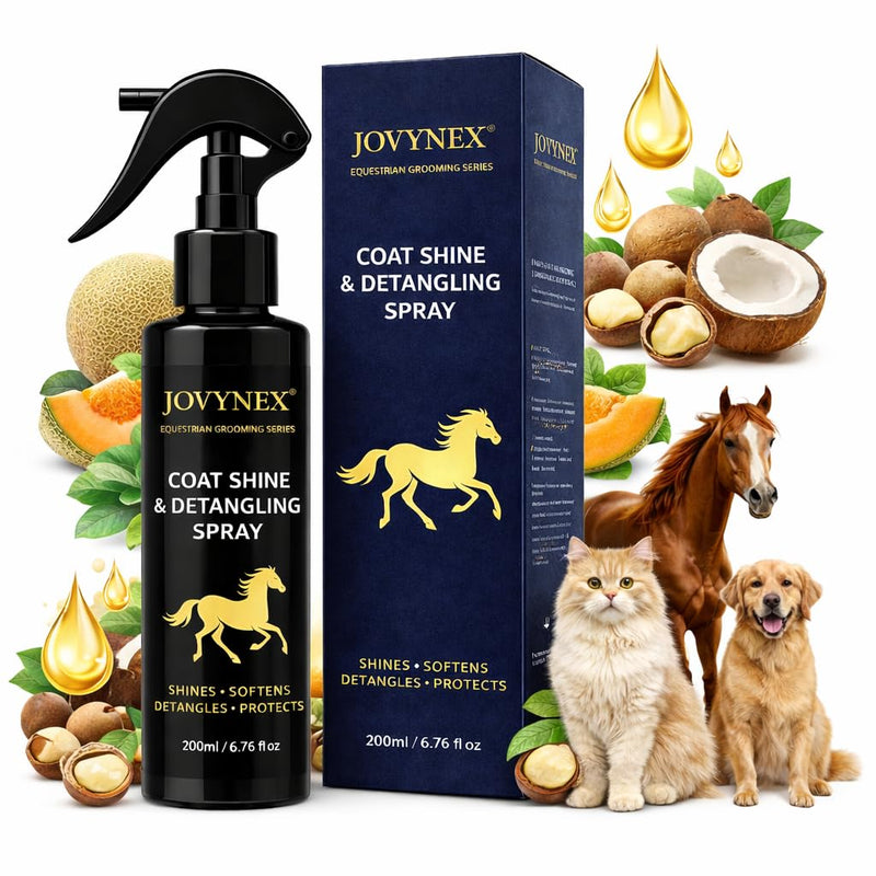 Dog Detangler Spray for Dogs & Horses, 6.76 Oz Mane and Tail Leave-in Conditioner for Long Coats, Helps Loosen Knots, Tangles & Mats, Smooths Frizz, Adds Shine, Fruit Scent