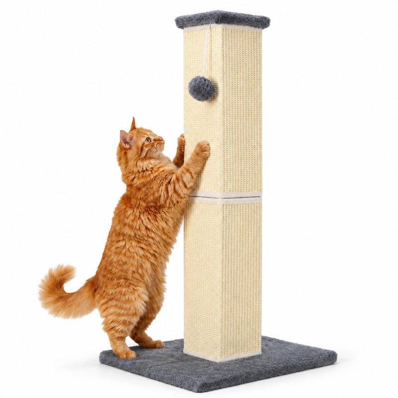 YULOYI Cat Scratching Post for Large Indoor Cats & Kittens, Cat Scratcher with Extra Large Stable Base and Natural Sisal, Sturdy Cat Scratch Post to Protect Furniture & Couch, Grey, 32 Inch