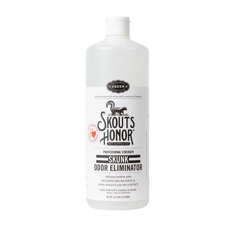Skout's Honor Skunk Odor Eliminator for Pets, Indoor, and Outdoor Surfaces – Eliminate Skunk Spray Odor, Eco-Friendly, Cruelty-Free Solution for Pets and Surfaces, 32 oz