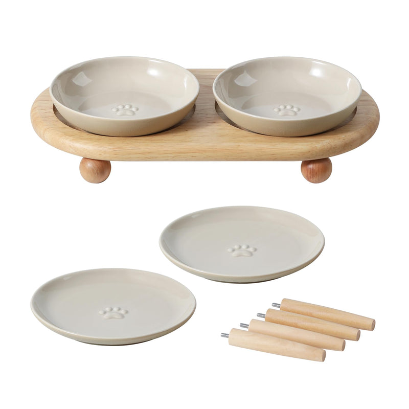 Havniva Cat Bowls Elevated 5.6” Ceramic Cat Bowl with Stand Whisker Friendly Shallow Cat Dishes, Cat Food & Water Bowl Set with Two Heights Options, Anti-Slip Raised Cat Food Bowl for Kitten
