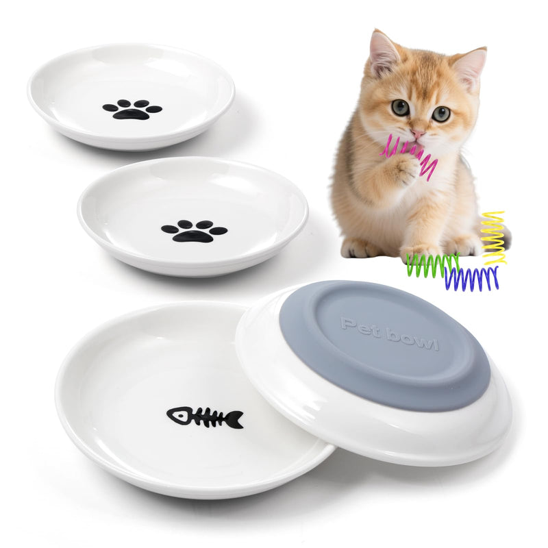 Ceramic Cat Food Bowls for Indoor Cats and Kitten, 4 Cute Cat Feeding Bowls Shallow Whisker Relief Dishes for Cats, 5.9