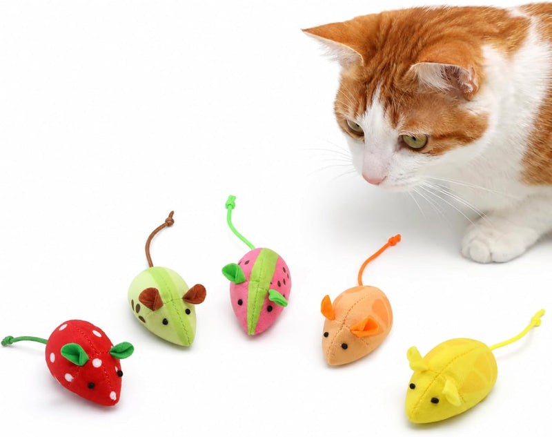 Haourlife Catnip Cat Mice Toys Interactive Mouse Cat Toy for Indoor Adult Cats Kitten Kitty Baby Cat Chew Exercise Toy Fruit-Shaped Mice Cat Toy Set - 5PCS