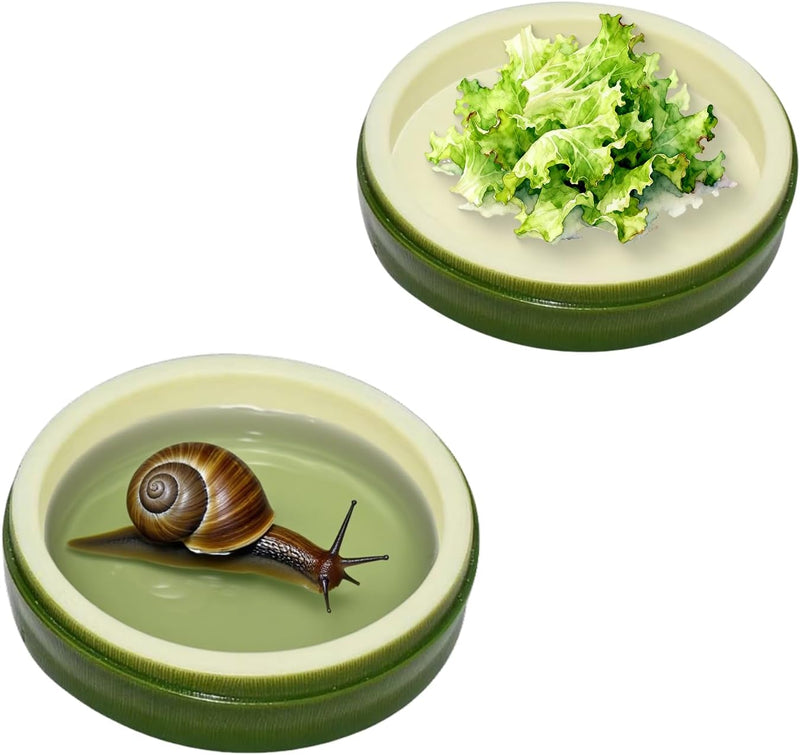 2 Pack Snail Water and Food Bowl,atural Design Food Bowl for Pet Snails, Garden Snails Pet Land Snail Terrarium Supplies