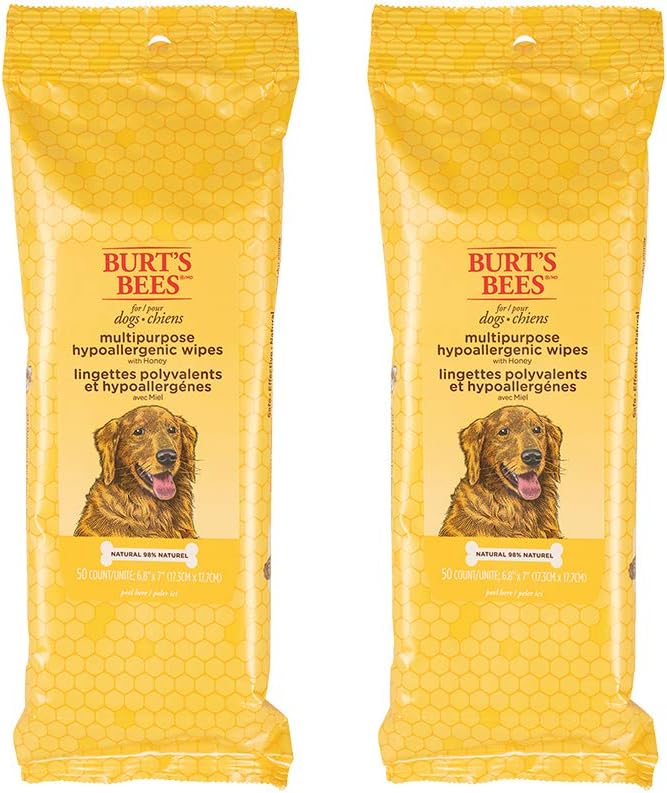 Burts Bees for Pets Honey Multipurpose Dog Grooming Wipes, 50 Count, 2-Pack