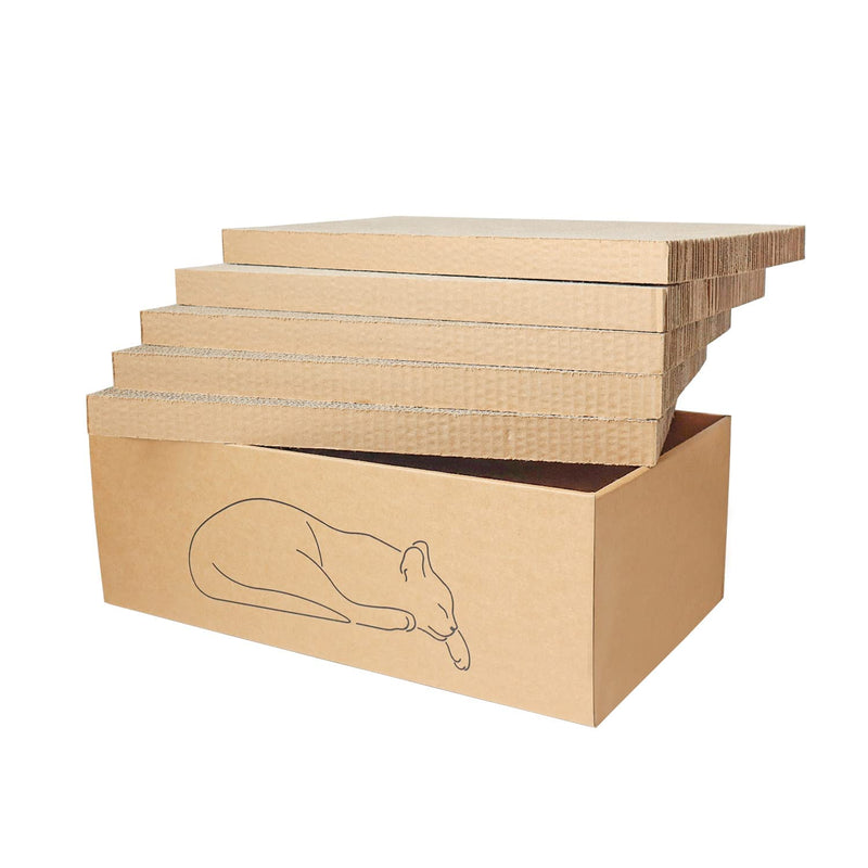 Kidding Pets 5 Packs in 1 Cat Scratch Pad with Box for Indoor Cats, Larger-Sized Durable Recyclable and Reversible Cardboard Cat Scratching Pad for Rest and Play