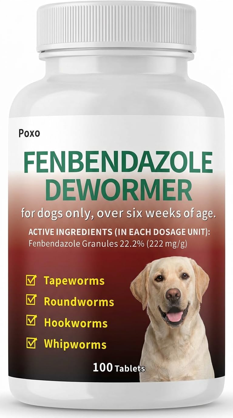 Dog Dewormer with Fenbendazole for Dogs, Broad-Spectrum, Safe for Puppies 6 Weeks & Older, 100 Tablets
