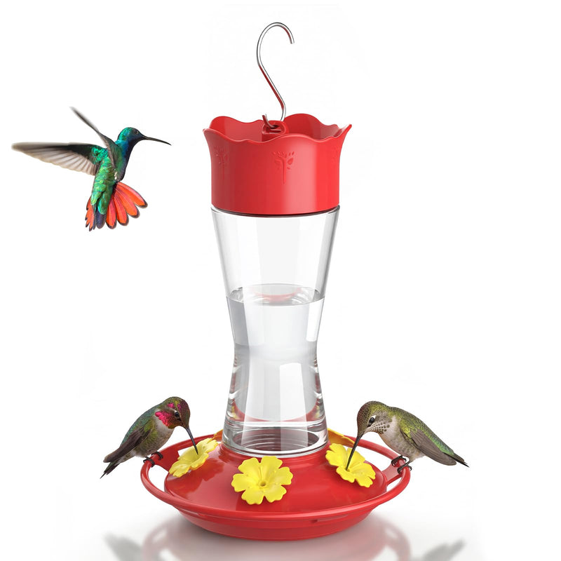 Kingsyard Glass Hummingbird Feeder for Outdoors Hanging, 10 oz Leak-Proof Humming Bird Feeders with Ant Moat & Bee Proof Feeding Ports, Hummingbird Gift for Bird Lovers (Clear)