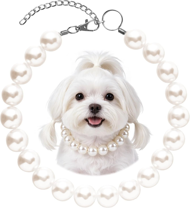 Dog Pearl Necklace Collar Faux Pearl Dog Jewelry Necklace for Small to Large Dogs, Elegant Pet Necklace for Wedding Birt