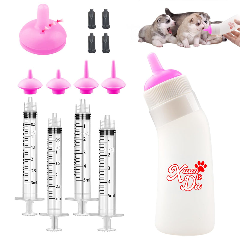 Pet Feeding Nipple with Syringe, Soft Silicone Nursing Pet Feeding Bottle, Ventilation Valve Resistant Tearing for Puppi