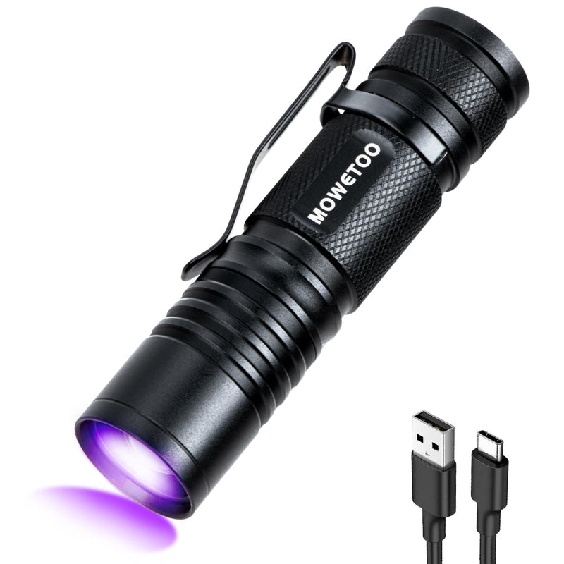 Black light UV Flashlight Rechargeable, 395nm Mini Zoomable Blacklight Woods Lamp, Portable But Powerful USB Ultraviolet Flashlights for Pet Urine Detection, Home, Scorpions, Resin Curing, Leak
