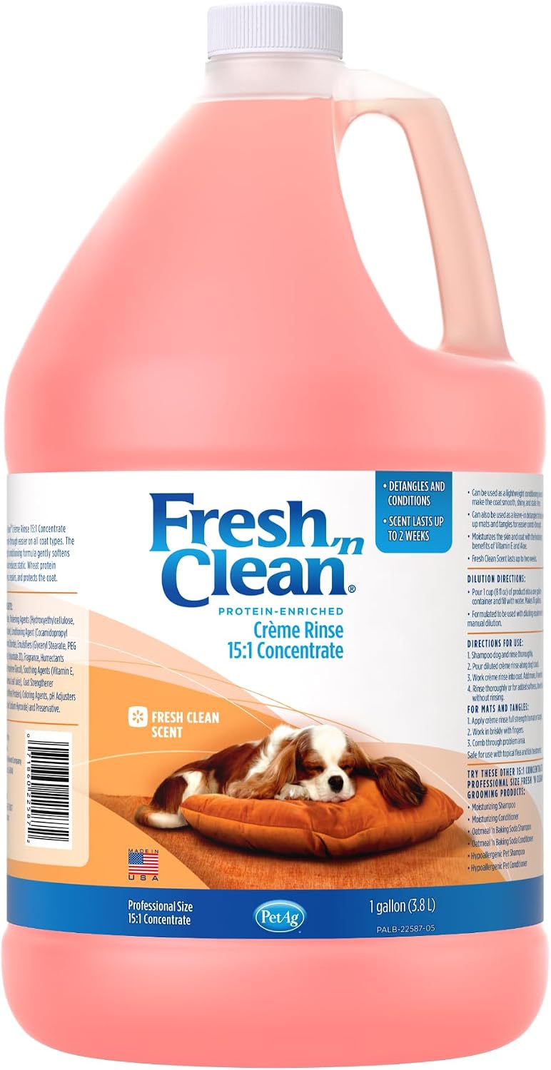 PetAg Fresh ’n Clean Scented Creme Rinse, Classic Fresh Scent (15:1 Concentrate) - 1 Gallon - Conditions Coat and Moistu