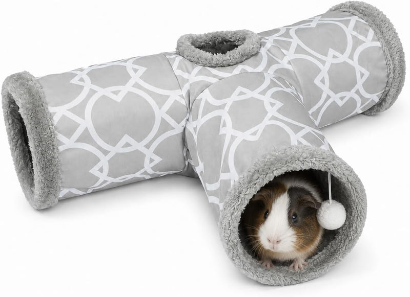 Plush Inside 3-Way Shape Small Animals Tube Tunnel with Interactive Ball for Guinea Pig, Hamster, Chinchilla, Hedgehog H