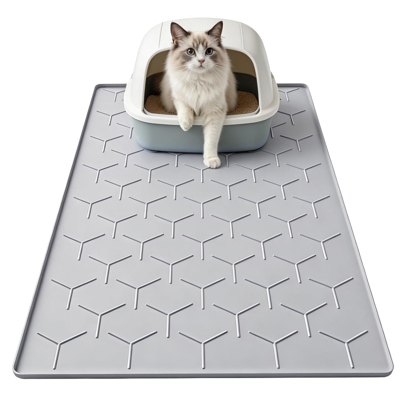Garoopion Cat Mat for Litter Box, Large 34.05×22.5 inch Cat Litter Mat, Waterproof Silicone Pad for Floor, Gray
