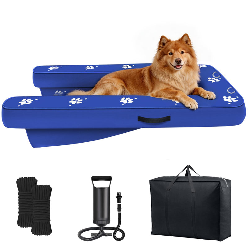 Inflatable Dock Platform, Dog Boat Ramp Floating Non-Slip Oxford and PVC with Lagre Water Ramp for Dogs Pool, Dock, Lake with Traction Rope, Manual Air Pump (4.8ft x 3ft x 6in) L05