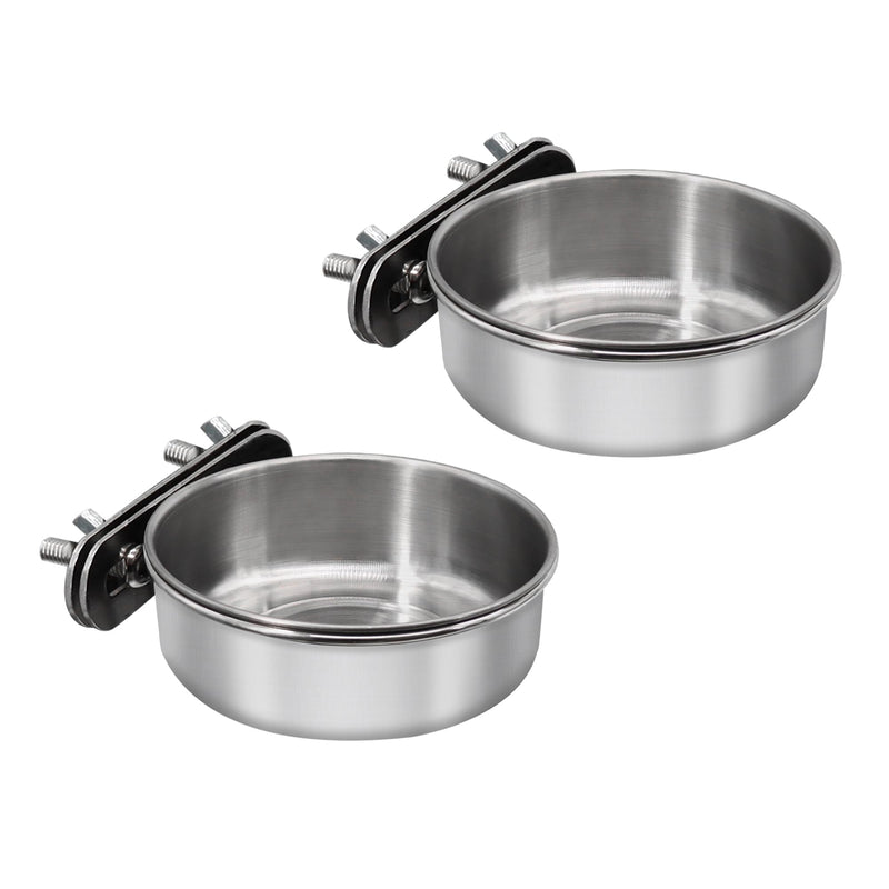 DVHEY 2 Pcs Small Bird Feeding Dish Cups,Parrot Food Bowl Cage with Clamp Holder Stainless Steel,Birdcage Coop Water Feeder for Cockatiel Parakeet Macaw Finches Lovebirds Small Animals (2 Pack, Small)