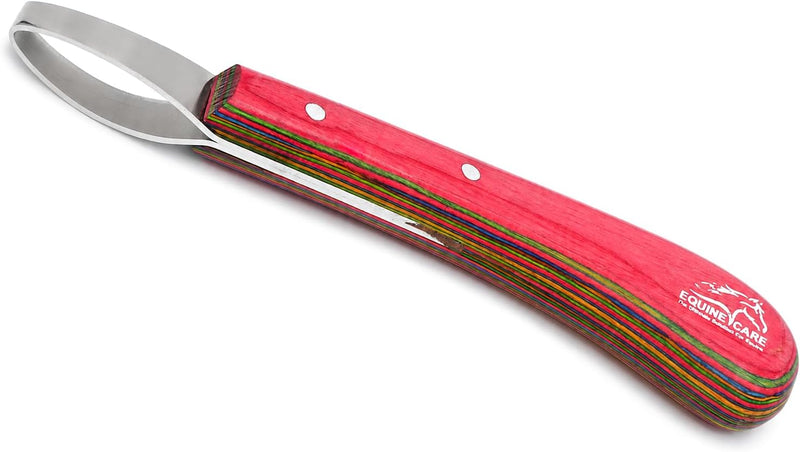 Equine Care Hoof Loop Knife, J2 Stainless Steel, Red Handle, Either Hand