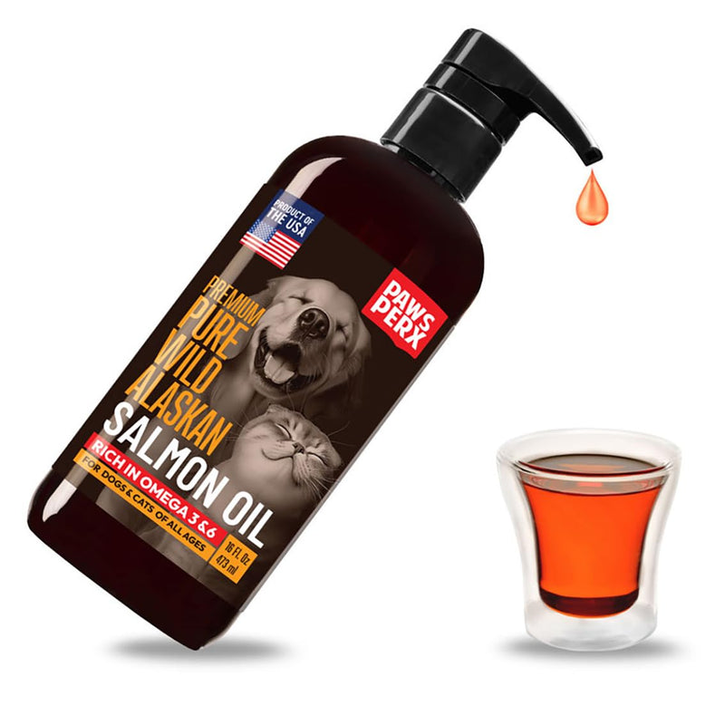Paws PerX Salmon Oil Food Topper for Pets; Premium-Pure Alaskan Omega 3 Supplement; Improves Taste of Kibble; Supports Skin, Coat & Joints; Sustainably Sourced (One, 16 fl oz Bottle)