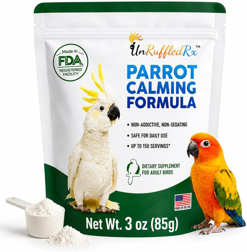 UnRuffledRx Bird Calming Supplement for Parrots | L-Theanine + GABA, 3 oz