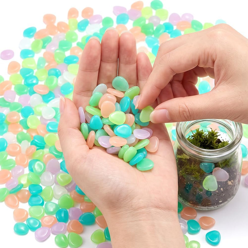 200PCS Glowing Decorative Rocks,Glow in The Dark Stones for Fish Tank