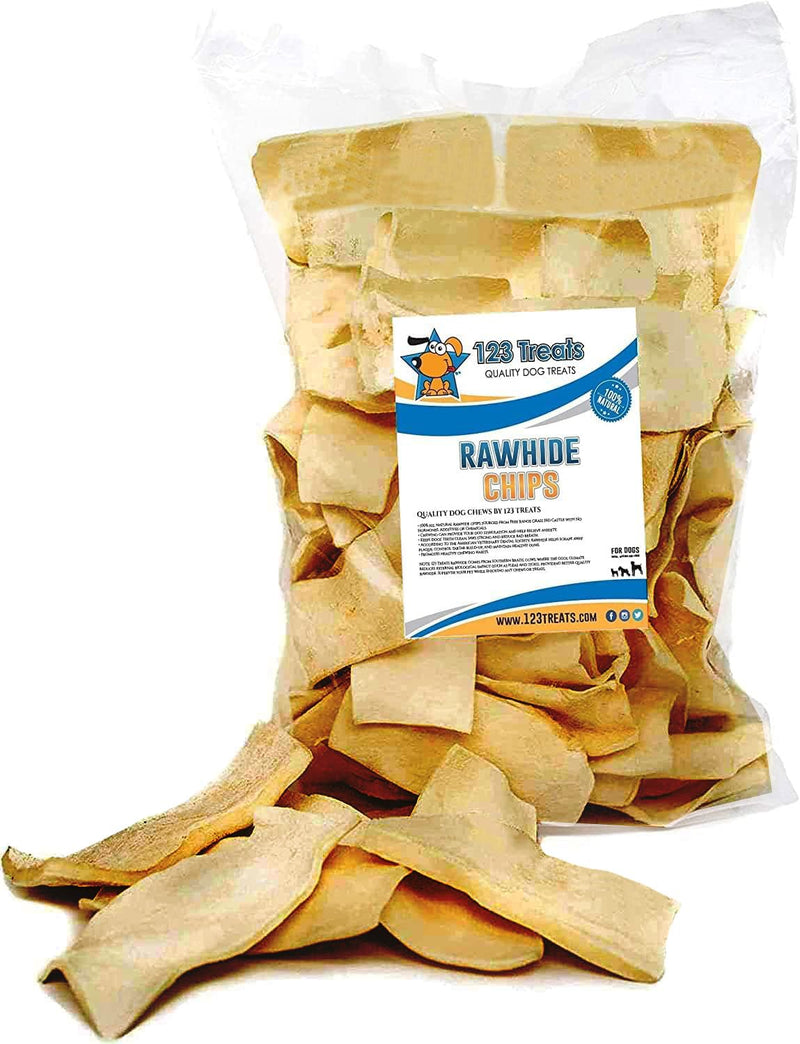 123 Treats Natural Rawhide Chips for Dogs - Smoked Flavor (5 Pounds) Beef Raw Hide Dog Chips, Long-Lasting Dog Chews, Helps to Promote Dental Health | Rawhide Chews for Medium to Large Dogs