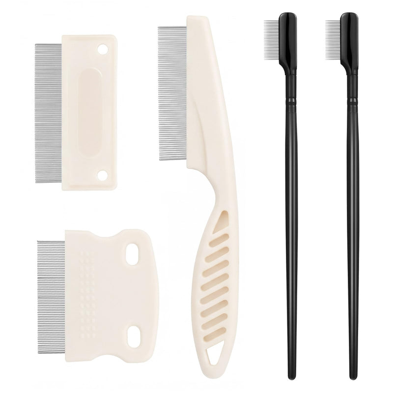 Fullhawl 5 Pieces Dog Eye Combs Tear Stain Remover Combs Pet Grooming Comb for Small Dogs Gently Removing Eye Mucus and Crust (Beige, Black)