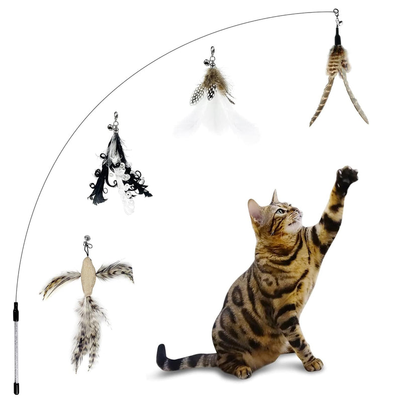 TTcat Cat Wand Toys,Interactive Bird Simulation Toy Set,Fishing Pole,35'' Flexible Steel Wire and 4Pcs Feather Refills,Teaser Toys for Indoor Cat and Kitten.