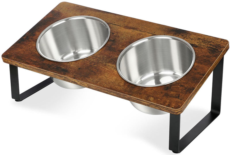 KEVIDEAWL Elevated Dog Bowls for Small Medium Wood Dogs Raised Bowl Stand with 2 Stainless Steel Deep Dog Food and Water Bowls, Anti Vomit, Non-Slip Feeding Dishes(Tilted,3 inches in Height, 40oz