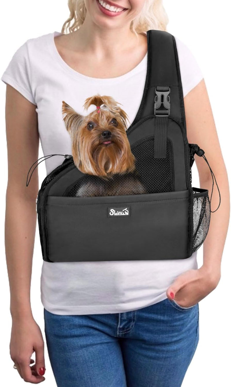 SlowTon Dog Sling Carrier, Hands Free Hard Bottom for Small Dogs up to 6 lb