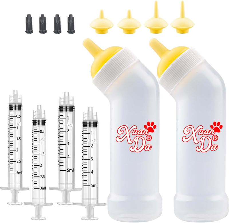Kitten Nursing Nipple with Syringe, Wide Mouth Angled Puppy Feeding Bottles, with Ventilation Valve Resistant Tearing fo