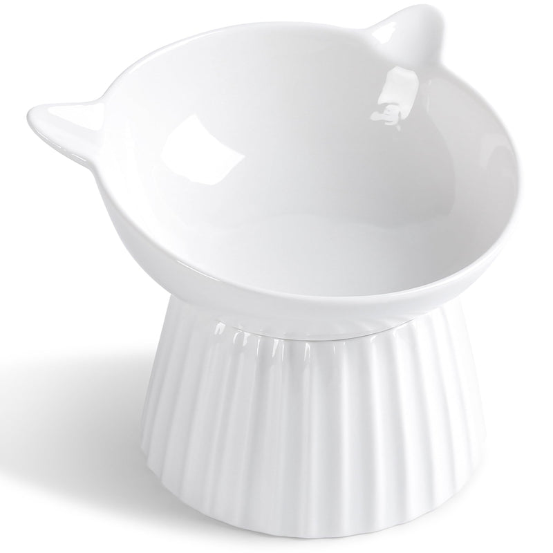 Wellbro Ceramic Raised Cat Bowl,Tilted Raised Cat Bowl Anti Vomit Cat Bowls for Indoor Cats Whisker Friendly Pet Feeder for Cats Puppies, Microwave and Dishwasher Safe
