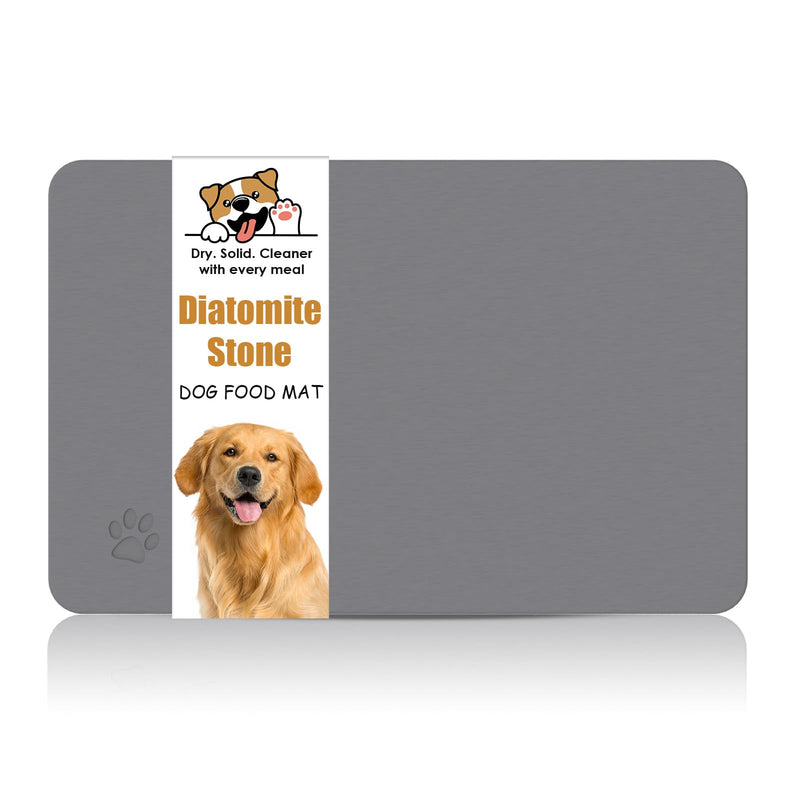 Newest Diatomite Stone Pet Feeding Mat for Dog&Cat–Super Absorbent Diatomite Fast Drying Stone Dog Food Mat, Quick Dry Dog Mats for Food and Water with Non-Slip Pad (24×16'', Dark Gray, Square)