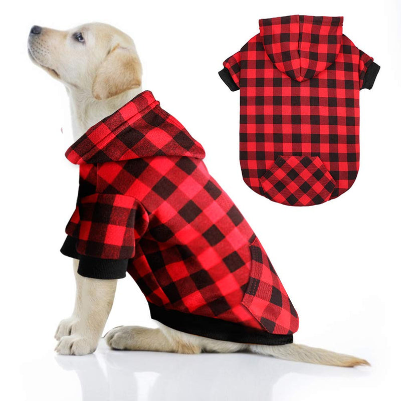 Red Plaid Dog Hoodie Sweater for Dogs Pet Clothes with Hat and Pocket(XL)